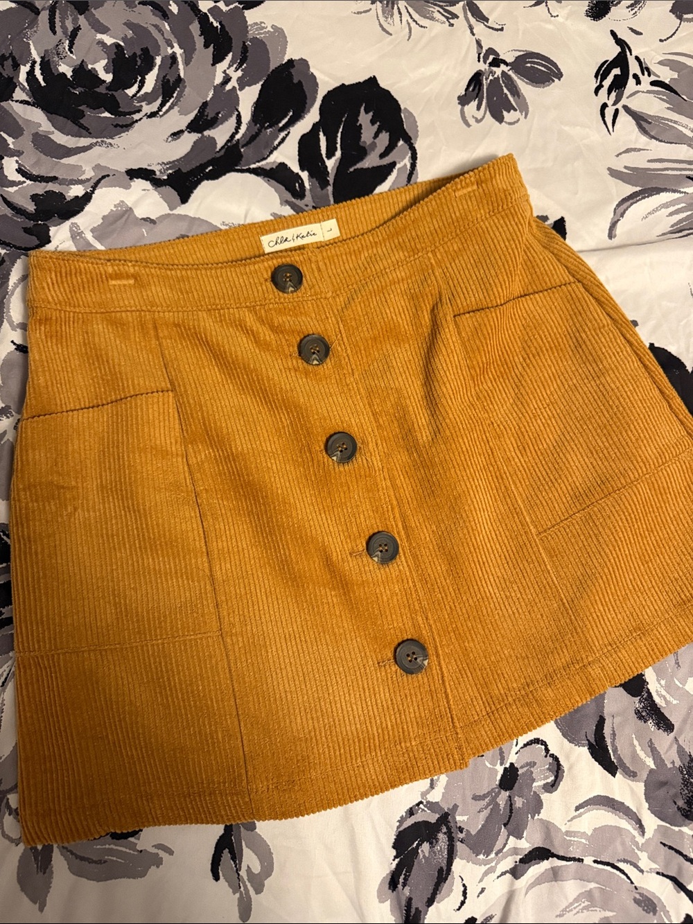 Chloe & Katie Mustard Yellow Corduroy Button-Front Mini Skirt